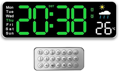 Tomedeks Wanduhr Digital 12 Zoll LED Wanduhr Groß Display Digital Uhr mit Fernbedienung Countdown Einstellbarer Helligkeit Wanduhr mit Uhrzeit/Datum/Temperatur für Wohnzimmer Küche Büro Gym