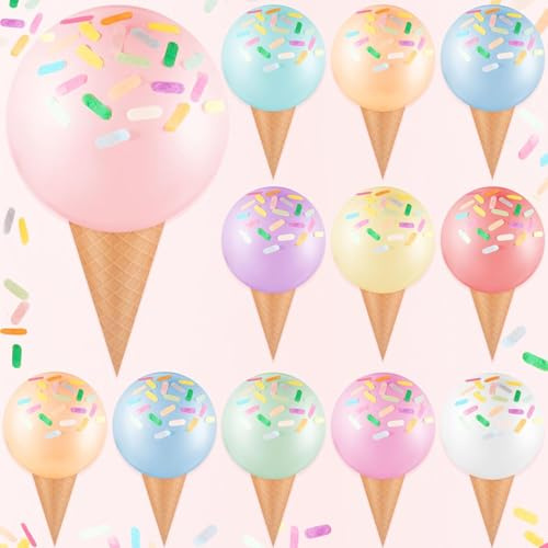 12 Stück Eiscreme Ballon Set, Eiscreme Party Deko Set mit Eistüte Packpapier, Konfetti, Doppelseitiges Klebeband, Latex Ballon Rund, Eiscreme Geburtstagsdeko für DIY Sommerparty Zubehör (A)