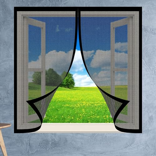 Zanzariera Magnetica Finestra 93 x 143 cm Zanzariere Magnetiche Chiudi Automaticamente Traspirante Anti Zanzare Insetti per Balcone e Porta Finestra, Nero