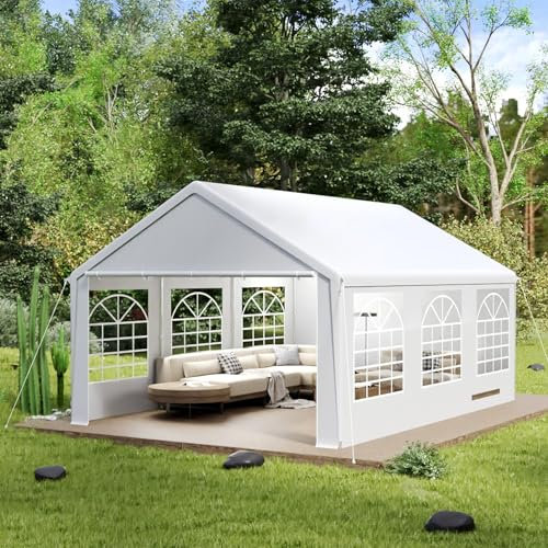 NAIZY Partyzelt 4x6 m Pavillon mit Wasserdicht Dach & Abnehmbaren Seitenwänden Gartenpavillon Stabil Winterfest Gartenzelt aus PE-Gewebe & Metall Rohr Familienzelt, Weiß