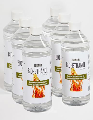 HaA Bioethanol 96,6% Premium 6 x 1L – Für Bioethanol Kamin & Tischfeuer Indoor – Bio Ethanol für Tischkamin Indoor & Outdoor - Geruchsarm & rückstandsfrei – Bio Ethanol aus nachwachsenden Rohstoffen