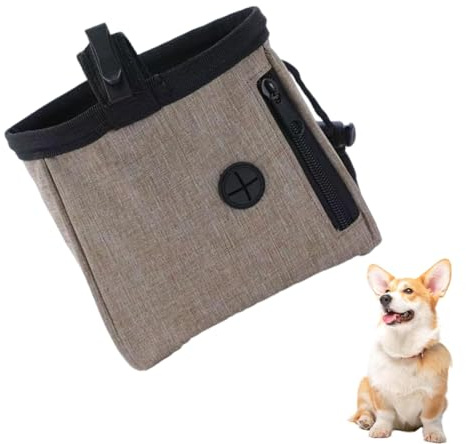 OUDQFCJ Borsa Porta Snack Multifunzionale con Dispenser Sacchetti e Cintura Regolabile, Marsupio per Cani Addestramento, Porta Premietti per Cani, Leckerlitasche per Cuccioli (Marrone)
