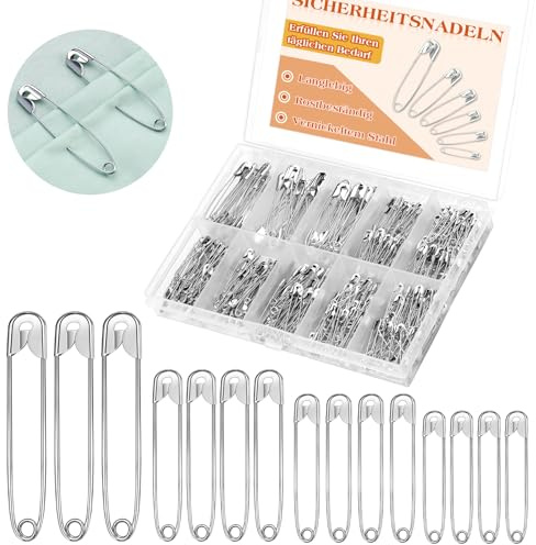 MASPHY 350 Stück Sicherheitsnadeln, 4 Größen sicherheitsnadeln Große | Safety Pins, Sicherheitsnadeln Klein, für Kunsthandwerk, Schmuckherstellung und Nähen