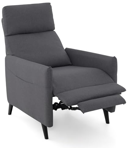 COSTWAY Sillon Relax Reclinable 102/112/140°, Respaldo y Reposapiés Ajustables, Tela de Lino, Sillones para el Salón con Asiento Acolchado Suave, Sillon Orejero (Gris Oscuro)