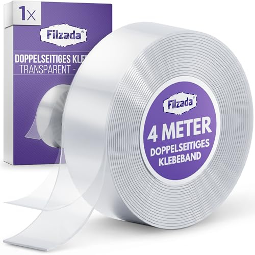 Filzada® 4 Meter Doppelseitiges Klebeband Extra Stark 20x1mm - Nano Tape | Nanoklebeband Transparent spurlos ablösbar - Klebeband Doppelseitig extra stark - zuschneidbar - Nanotape Transparent