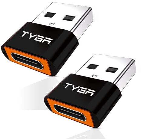 TYGA STORE USB Type C Female to USB Type A Male Adapter 2.0, Sync, Transfer, Charge, Plug & Play (2, Black, Orange)