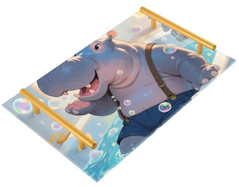 Bandeja rectangular decorativa de hipopótamo para bañera con asas para café, joyería, perfume, bebida, servir charola para desayuno