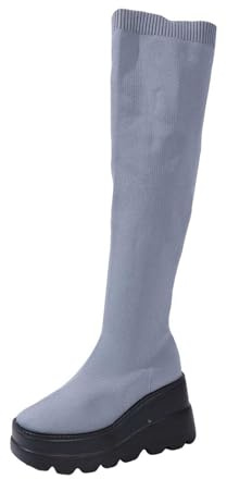 Generisch 2026 Knee High Boots, Winter Riding Boots with Side Zip for Comfort Warmth Outdoors, gray, 5 UK