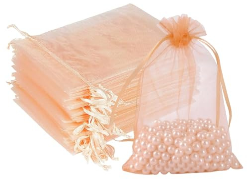 Organza Beutel mit Kordelzug, 50 Stück 20 × 30 cm Geschenk Hochzeit Säckchen, Organza Geschenk Schmuckbeutel, Hochzeit Bonbonsbeutel für Oder Fest Party(Champagner Gold)