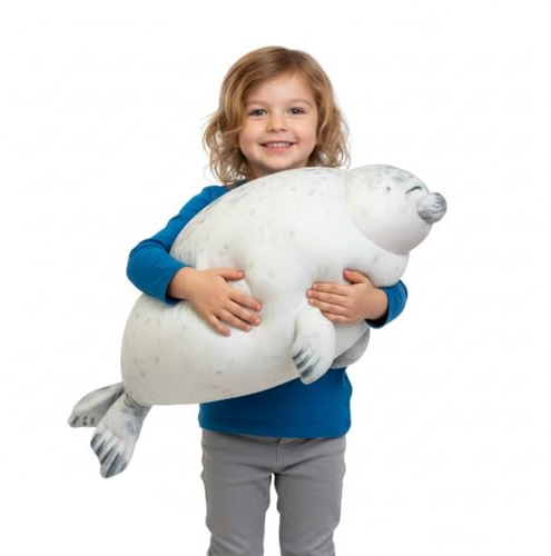 Seehund Kuscheltier & Kuschelkissen – Niedliche Robbe Plüschtier zum Umarmen, Weiches Plüschkissen mit PP-Baumwolle Füllung, Deko- & Schlafkissen für Kinderzimmer (Zusammenkneifende Augen,30CM)