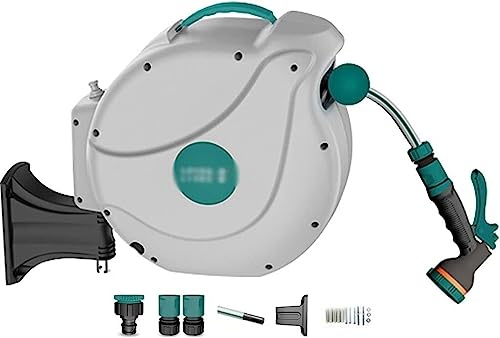 MKAK Utanför Automatisk Teleskopisk Slangvagn, Slangrullevagn Slangrullar Trädgårdsslangförvaring Artefakt Väggmonterad Slangrulle 180° Rotation(Hose Reel+30m Pipe)