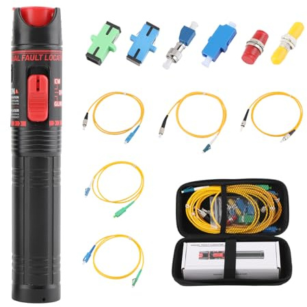 WSOLDMA 12PCS Fiber Optic Test Tool Kit, Portable Optic Cable Tester with 15KM Visual Fault Locator, FC Male to LC Female Adapter, SC/FC/LC/ST Coupler and 5 Patch Cords (15KM Kit)