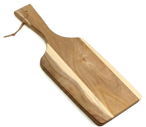 GEEZY Acacia Wood Paddle Chopping Board with Handle - Rectangular Serving Platter for Cheese & Bread - Moisture Resistant, Reversible & Eco Friendly Small Wooden Kitchen Cutting Board, 42x17x1.6 cm