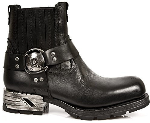 New Rock Stivaletto biker Motorock M.MR007-S1 da uomo in pelle bovina colore nero, suola in gomma naturale, piattaforma 2 cm, tacco 5 cm, stile rock e heavy TAGLIA 44