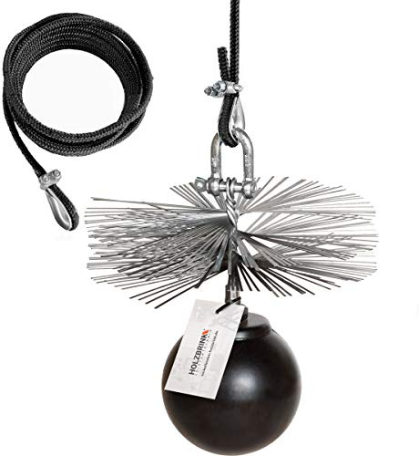 HOLZBRINK 150mm Kaminbesen Schornsteinbesen aus Federstahl + 12m PP-Seil + Zuggewicht inkl. Montagezubehör PROFISET Spezial