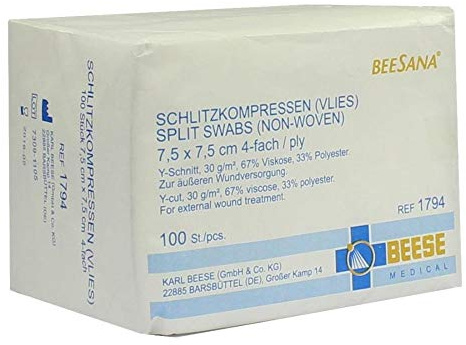SCHLITZKOMPRESSEN Vlies 7,5x7,5 cm unsteril 4fach 100 St
