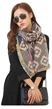 UK_Stone Vintage Damen Bohemian Geometrisch Pattern Schal Halstuch Gross Jacquard Winter Poncho Blau