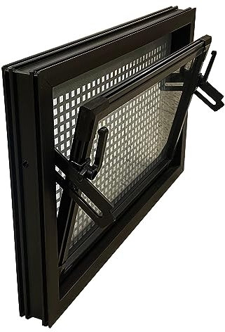 Trobak Kellerfenster braun 60 x 40 cm Einfachglas mit Schutzgitter, Pollenschutz, 4 Fensterbauschrauben