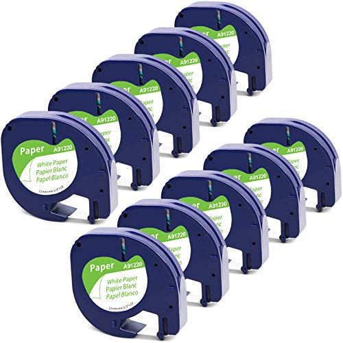 10 Packung MarkField Kompatibel mit Dymo Letratag Papier Etikettenband | 12mm x 4m, Kompatibel mit Dymo Letratag Paper White Letra Tag Band für LT-100H LT-100T 200B, Schwarz auf Weiß