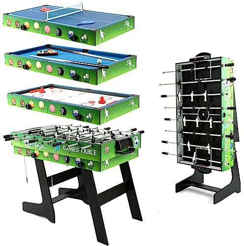 Faltbarer Spieltisch (4 in 1): Billard/Kicker/Air Hockey/Tischtennis