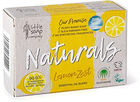 Little Soap Company Naturals Range - Bar Soap | Vegan, Cruelty Free, No SLS or Parabens, Refreshing Cleansing Soap bar, Natural Eco Friendly Body & Hand Soap, 100g (Lemon Zest)