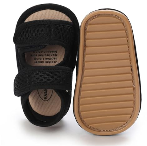 Timatego Baby Boys Girls Sandals Non Slip Soft Sole Outdoor Athletic Shoes Infant Toddler First Walker Crib Summer Shoes 3-18 Months, 04 Black, Baby Sandals 6-12 Months Infant