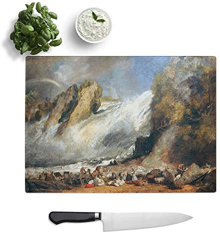 Kitchen Chopping Board Glass - J.M.W. Turner (Joseph Mallord William Turner) Fall of The Rhine - Textured Worktop Saver Cutting Board - Heat Resistant, Shatterproof and Hygenic - 39 x 28.5 cm