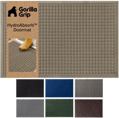 GORILLA GRIP® Ultra Absorbent Front Door Mat Outside Entrance, Traps Dirt and Moisture, HydroABSORB Indoor Outdoor Doormat Holds Up to 1.7 Cups Water, Stain and Fade Resistant Welcome Mat, 29x17 Beige