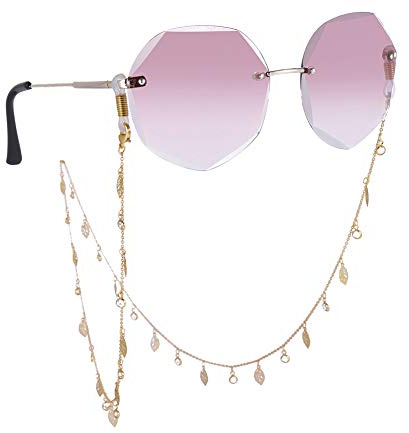 LIKGREAT Blätter Kristall Sonnenbrille Kette Lesebrille Ketten Lanyards Brillenhalter Kette Brillen Cord Seil für Frauen
