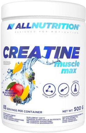 ALLNUTRITION Creatine Muscle Max Supplements Muskelaufbau - Creatin Monohydrat mit Taurin - Leistungssteigerung und Muskelaufbau - ohne Zuckerzusatz - Keratin Pulver Fitness 500g - MANGO-BLACKBERRY