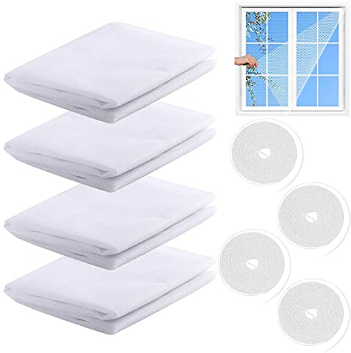 FGen 4 PCS Moustiquaire Fenêtre Écran, moustiquaires de fenêtres,130CM X 150CM Moustiquaire Fenêtre,Filet Écran Insecte,avec 4 Auto-Rubans Adhésifs,pour Maison,fenêtres(Blanc)