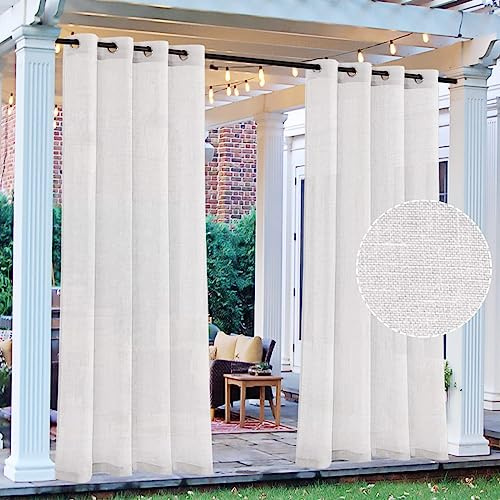 LINFKY Outdoor Vorhang Wetterfest, Outdoor Gardine Wetterfest mit Ösen, Sichtschutz Sonnenschutz Vorhang für Balkon Terrasse Veranda Pergola Gartenlaube (2X 132x240 cm,Weiß)