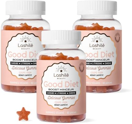 Lashilé Beauty Good Diet CoupeFaim Satiété & Contrôle de l'Appétit | Complément alimentaire minceur - Gummies caroube, chrome, L-tyrosine - En finir avec les fringales de 17h - 180 gummies