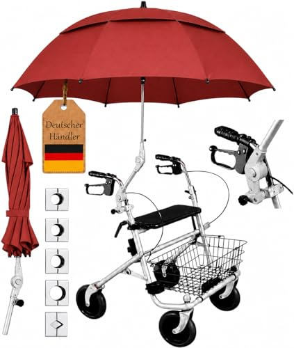 FabaCare Rollatorschirm Protektor 2.0 – Air-Vent Modell 2026 (Doppeldachsystem) – windstabiler Regenschirm & Sonnenschirm mit Halterung für Rollatoren – passend für Rundrohre & Ovalrohre, Rot