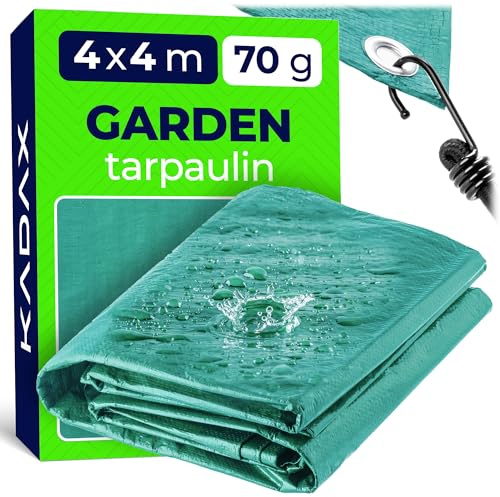 KADAX Gartenplane, Gewebeplane in 4 Größen, UV-stabilisierte Abdeckplane, Schutzplane mit Ösen, wasserdichte Allzweckplane für Poll, Gartenmöbel (4 x 4 m)