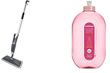 Addis Spray Mop 2 in 1 With Microfibre Flat Mop & Method Floor Cleaner, Wild Rhubarb, 739 ml