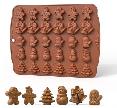 Christmas Chocolate Mould Gingerbread Man Bell Gloves Snowman Xmas Tree Silicone Fondant Mold Cake Decorating Candy Jello Pastry Muffin Pudding Dessert Baking Moulds for Christmas Party Supplies