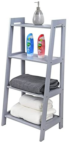 Unibos | Wooden Ladder Shelf | Storage Unit | Stylish Display Stand | Durable Shelves | for Bathroom, Living Room, Bedroom, Kitchen etc | Free Standing | 4 Tier - Grey
