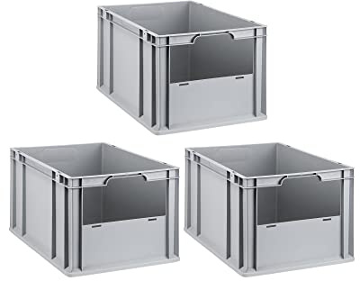 SuperSparSet 3x Eurobox NextGen Insight | HxBxT 32x40x60cm | 65 Liter | Front offen | Eurobehälter, Transportbox, Transportbehälter, Stapelbehälter