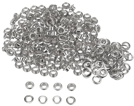 sourcing map 200 Satz Tüllen Kit Metall Ösen 4,5mm Tülle Silber Ton | Werkzeug, für Schuhe Kleidung Gürteltasche DIY Projekt Planen Tasche, 4,5mm