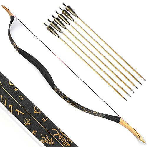 SHARROW Traditioneller Bogen Recurve Bogen und Pfeile Set Langbogen 20-50lbs Handgemacht Holzbogen Reiterbogen Sportbogen Jagdbogen für Erwachsene und Anfänger (45lbs, Typ 4)