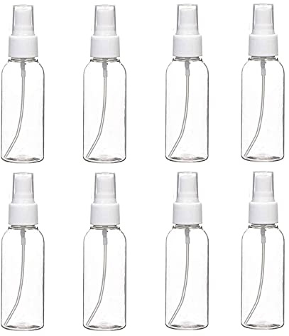 FVIZAL 8 Pcs Small Spray Bottles 50ml, Water Spray Bottle Empty Fine Mist Clear Plastic Mini Travel Bottle Set, Refillable Liquid Containers for Make-up Cosmetic Hair