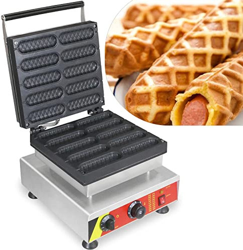 JOSBY Commercial Corn Dog Waffle Maker, 10PCS 2000W Nonstick Electric Waffle Maker Machine, Temperature and Time Control, Stainless Steel 110V, Suitable for Restaurant Snack Bar
