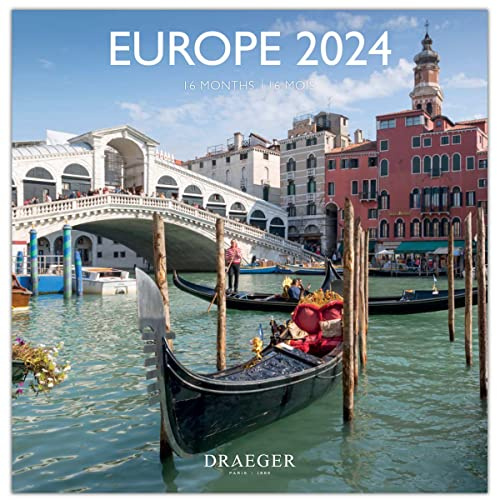 DRAEGER PARIS | Gran calendario de pared Europa 2024 para colgar 29 x 29 cm | 16 meses de septiembre a 23 a dic 24 | 7 idiomas | Calendario de oficina, hogar, mensual | Decoración, organización |