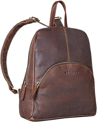 STILORD Josephine Lederrucksack Damen Klein Echt-Leder dunkel-braun mit vielen Fächern ideal als Daypack Cityrucksack Tagesrucksack Stadtrucksack und Rucksack-Hand-Tasche