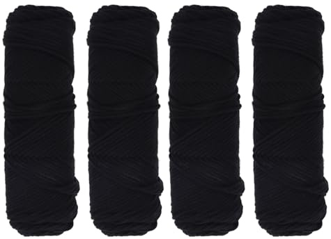Crochet Knitting Yarn 4 x100g Crochet Yarn Wool 8 Strands of Soft and Comfortable Milk Cotton Wool Double Knitting Yarn Multi-Colored Acrylic Crochet Yarn Set for Hats Doll (Black)