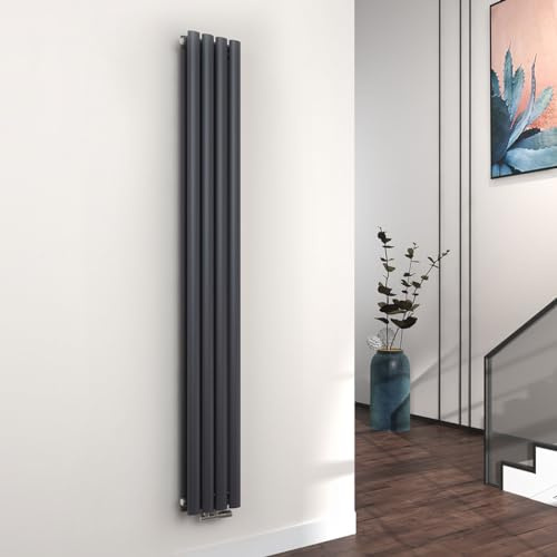 EMKE Radiateur Ovale 180x24cm,Anthracite, Double Couche | Radiateur design vertical à tube ovale, radiateur eau chaude
