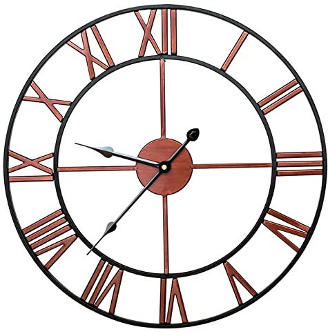 Crystals Outdoor Wall Clock Medium Roman Numerals Indoor Giant Open Face Metal Garden, 60cm (Copper)