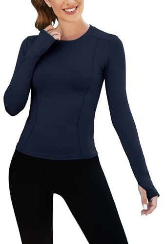 IECCP Damen Langarm Gym Sport Tops Workout Laufen T-Shirt Yoga Shirt Activewear Fitness Oberteile mit Daumenlöchern Fitness Yoga Tops Dark Blau S