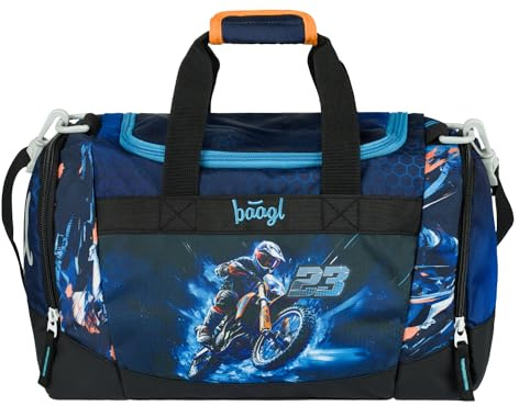 Baagl Sporttasche für Jungen, Reisetasche für Kinder, Schwimmtasche Kompakt und Robust für Sport, Schule und Reisen (Motorrad)